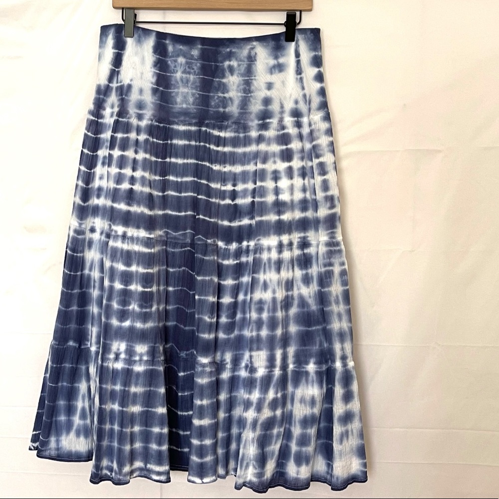 Chaps Tiered Crinkle Gauze Tie Dye Maxi Skirt M